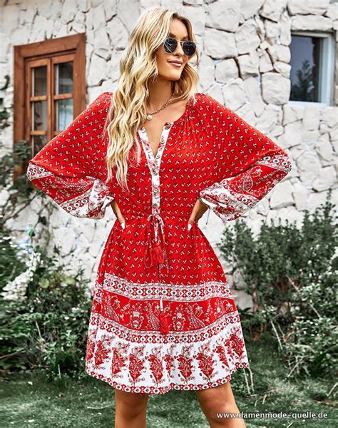 Kleider 2023 Viskose Boho Kleid 2023 Langarm Midi Kleid für Damen