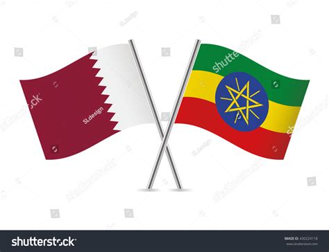 Qatar Ethiopia Crossed Flags Qatari Ethiopian Stock Vector Royalty