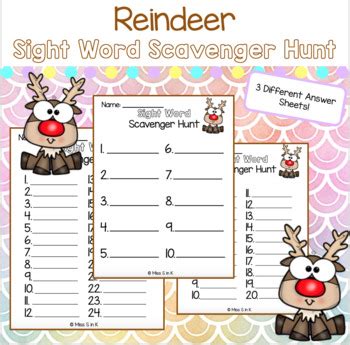 REINDEER Sight Word Scavenger Hunt By Miss S In K TPT