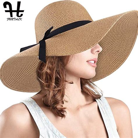 FURTALK Summer Sun For Women Straw Hat With Ribbon Tie Wide Brim Travel