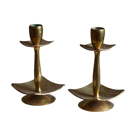 Rare Pair Of Tall Parzinger Style Brass Lotus Candle Sticks By Feldman C 1960s At 1stdibs