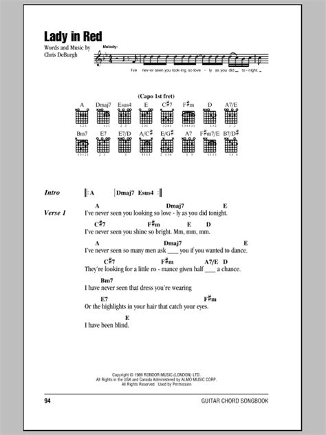 Lady In Red By Chris De Burgh Guitar Chords Lyrics Guitar Instructor