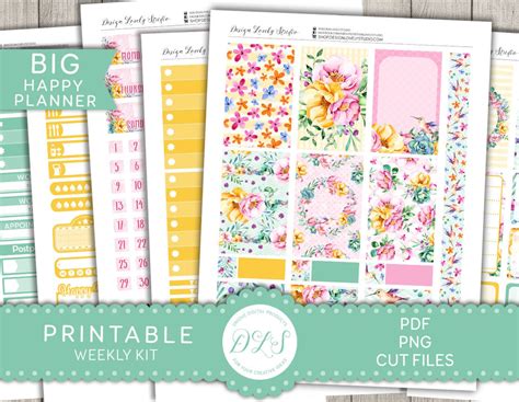 Floral Planner Stickers Kit Printable Big Happy Planner Etsy