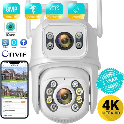 BESDER 8MP 4K PTZ Wifi Camera With Dual Lens Dual Screens AI Human