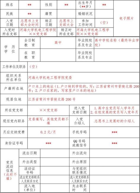 《党员基本情况登记表》示例 副本word文档在线阅读与下载无忧文档