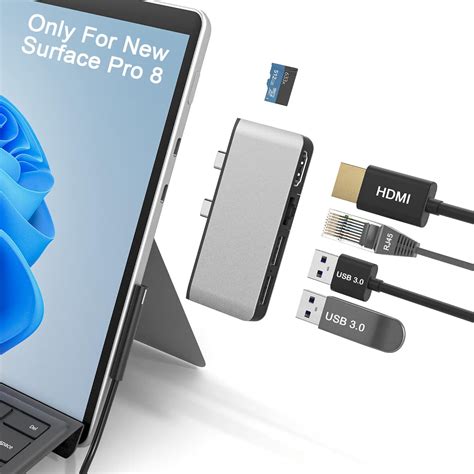 Surface Pro 8 Hub Avec 4k Hdmi Adaptateur 100m Ethernet Lan Usb 30