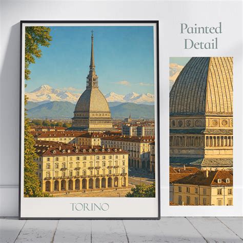 Turin Italy Travel Poster: Mole Antonelliana, Alps View in 2025