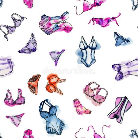 Watercolor Lingerie Hand Draw Underwear Fashion Illustration Stock