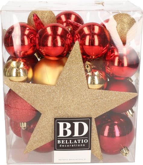 Bellatio Decorations Kerstballen 33 ST Rood En Goud Kunststof Met