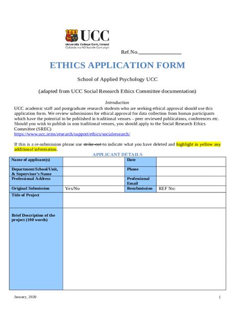 Ethics Application University College Cork Studylib Doc Template