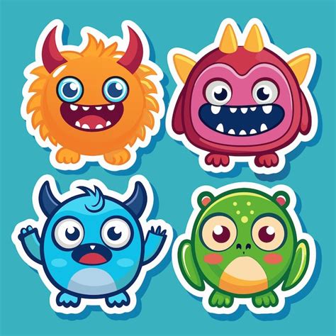 Four Cute Cartoon Monsters With Horns Wings And Big Eyes Premium AI