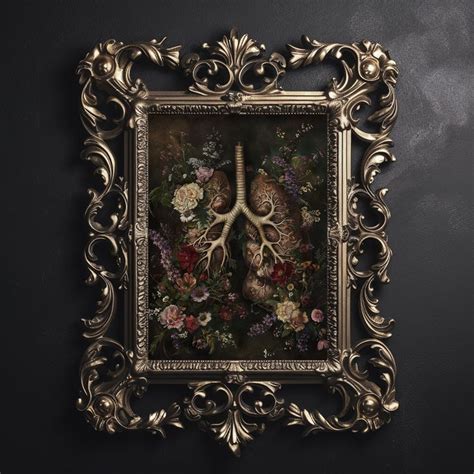 Human Lungs With Flowers Print Anatomy Gothic Painting Floral Lungs