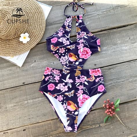 Cupshe Flower And Bird Print One Piece Cutout Swimsuit Women Backless