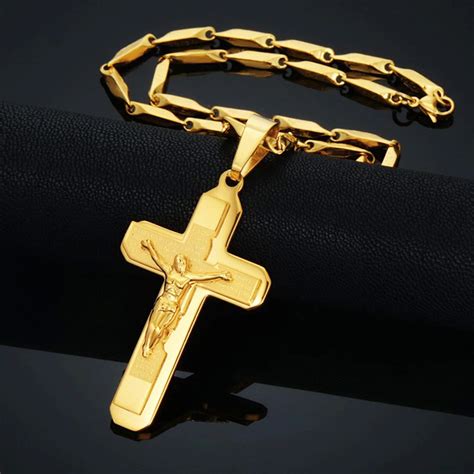 Religieuze Jesus Cross Ketting Hanger Voor Mannen Gouden Kleur Rvs