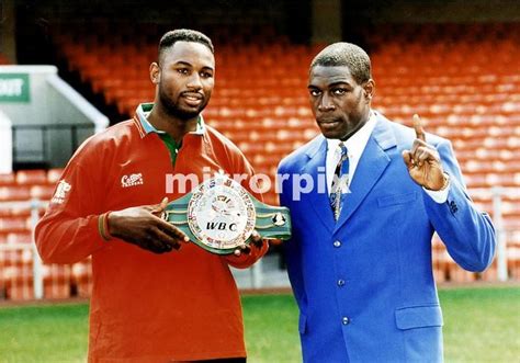 Frank Bruno With Lennox Lewis Boxers Lewis Holding Wbc World