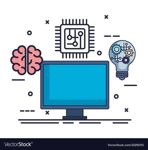 Computer With Artificial Intelligence Icons Vector Image