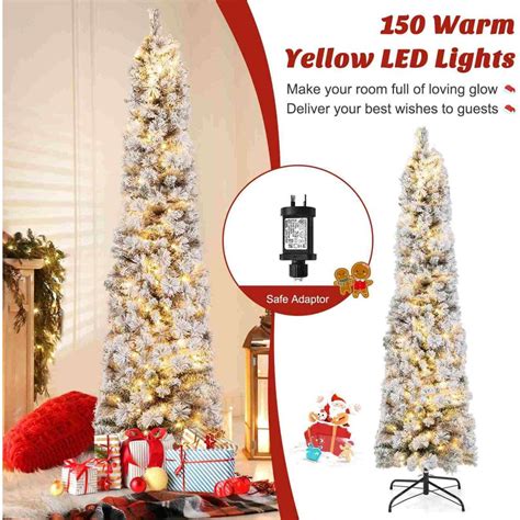 Costway 186Cm Slim Christmas Tree Flocked Artificial Xmas Tree W 373