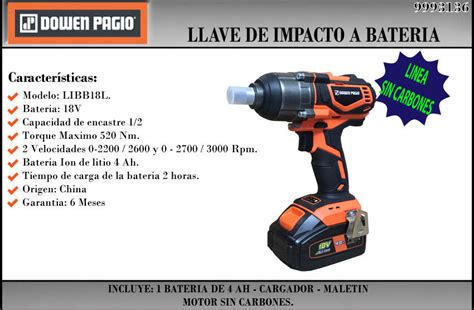 Dowen Pagio Llave De Impacto 1 2 18v 1 Bateria 4 Ah 1 Cargador Sin