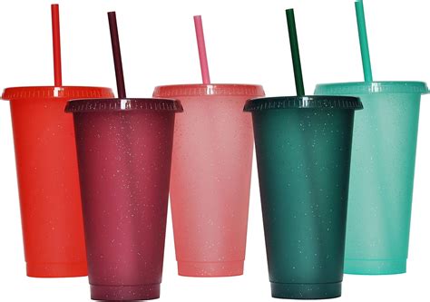 Reusable Cups with Lids and Straws,5 Packs Iced Coffee Cups with Lids ...