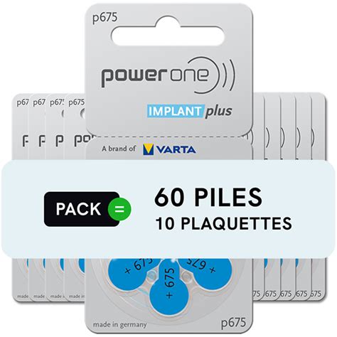 Power One Implant cochléaire Piles auditives 675 Lot de 60 piles