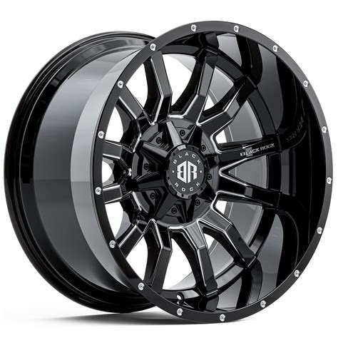 BLACK ROCK PREDATOR GLOSS BLACK MILLED 22X12 5X139 7 WHEEL ONLY CNC