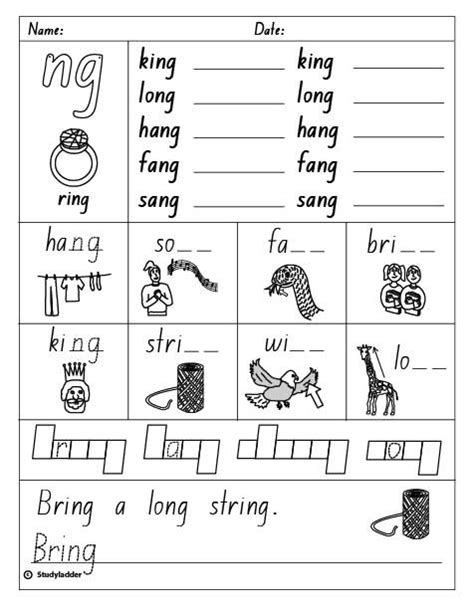 Worksheets With Ng Words For Kindergarten