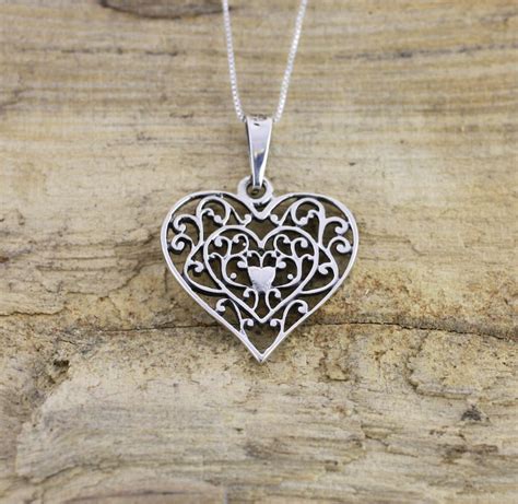 Silver Filigree Heart Necklace Double Heart Filigree Etsy