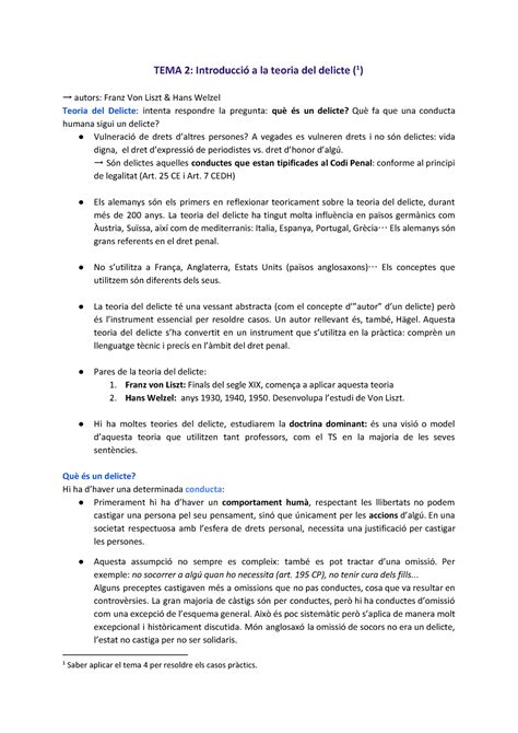 Tema 2 Apuntes De Derecho Penal General Tema 2 Introducció A La Teoria Del Delicte 1 →