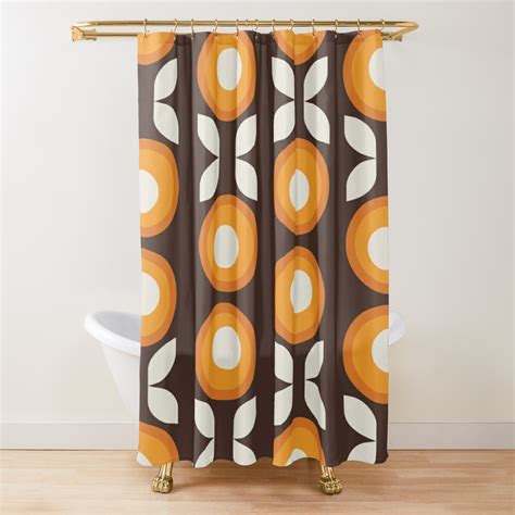 Mid Century Modern Flower Orange Shower Curtain R Redbubblestores