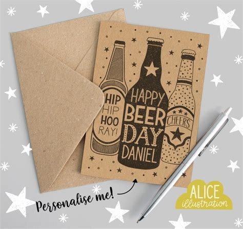 Personalised Birthday Card Happy Beer Day Printed On Etsy Uk