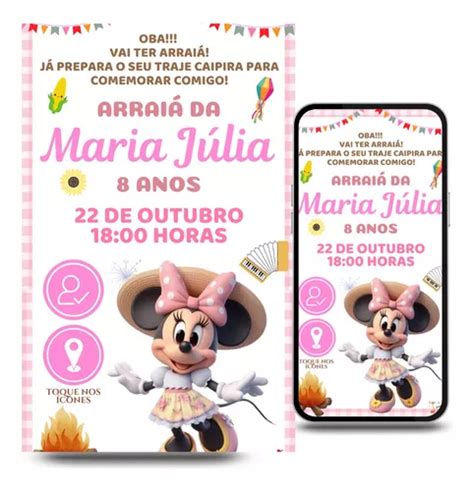 Convite Interativo Festa Junina Arraia Menina Minnie à venda em Araras