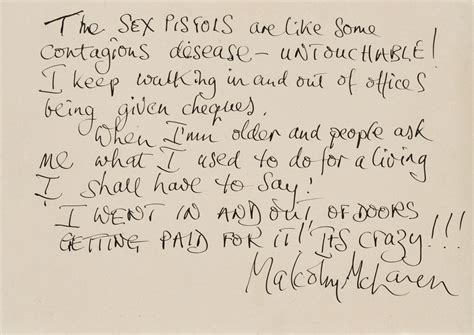 Malcolm McLaren Handwritten Statement In Black Ink 1977 The Sex