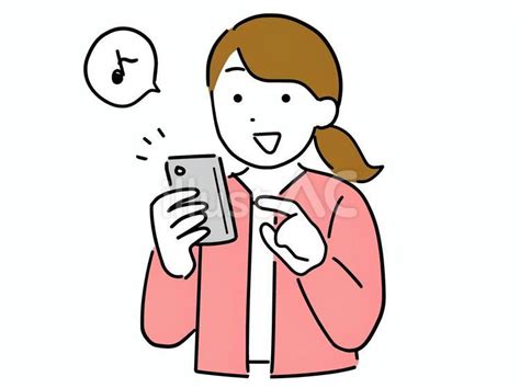 笑顔でスマホを使う私服の女性イラスト No 24777966｜無料イラスト・フリー素材なら「イラストac」