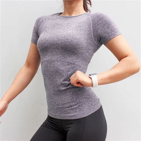 Quick Dry Breathable Running Fitness Seamless Knitting T Shirt Women