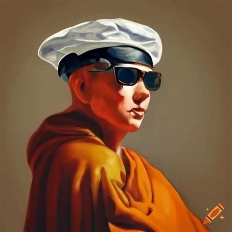 Cool Buddhist Monk With Sunglasses And Sailors Cap On Craiyon