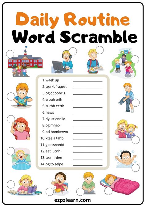 Daily Routine Word Scramble Ezpzlearn