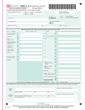 Fillable Online Otr Cfo Dc 2015 FR 800A Sales And Use Tax Annual Return