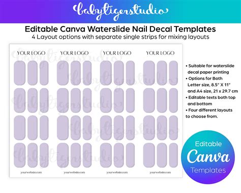 Editable Canva Waterslide Diy Nail Decal Design Templates For Letter