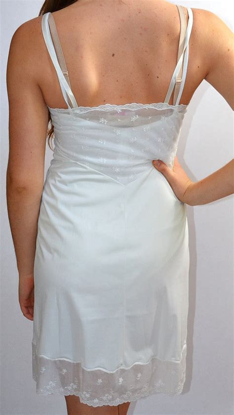 Vintage White Full Slip With Sheer Embroidered Bodice And Hem Etsy