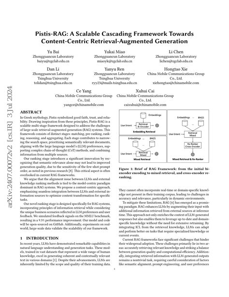 Pistis RAG A Scalable Cascading Framework Towards Content Centric