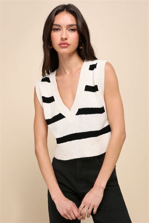 Free People Santa Monica White Striped Sweater Vest Knit Vest Lulus