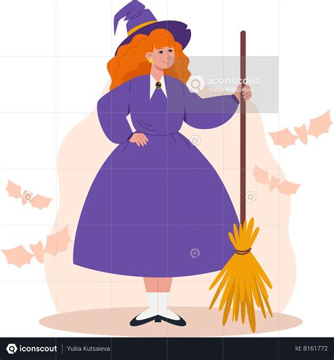 Best Witch Holding Broom In Her Hand Illustration Download In Png