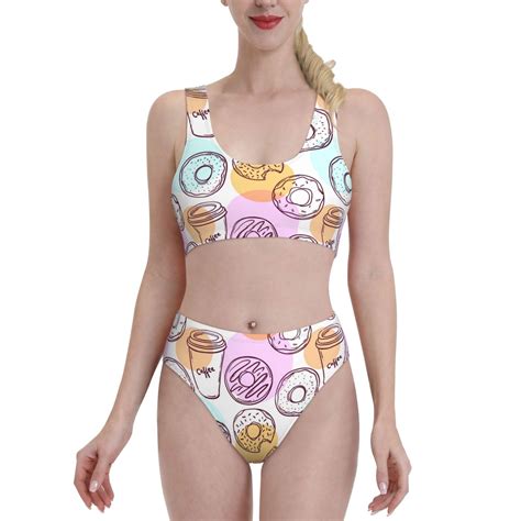 Balery Donuts And Coffee Women Bikini Swimsuit Tankini Set Piece