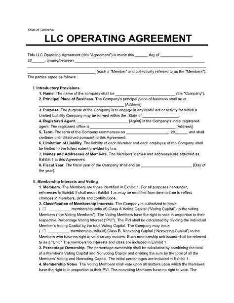 Llc Operating Agreement California