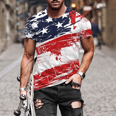 Blczomt Shirts For Men Red Short Sleeve American Flag Independence Day