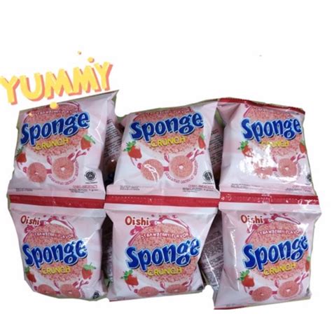 Jual OISHI SPONGE CRUNCH RASA STRAWBERRY 1 RENCENG ISI 10 BUNGKUS