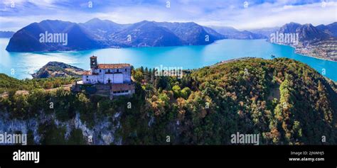 Italian Lakes Scenery Amazing Iseo Lake Aerial Drone View One Of The