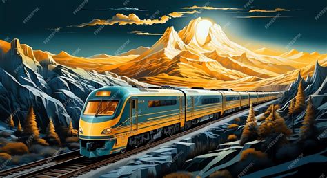 Premium Photo | A digital painting of a train going down the tracks.