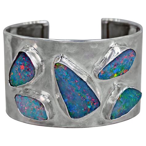 Australian Boulder Opal And Diamond K Gold And Sterling Silver Cuff