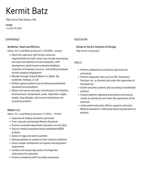 Lead Medical Assistant Resume Samples Velvet Jobs